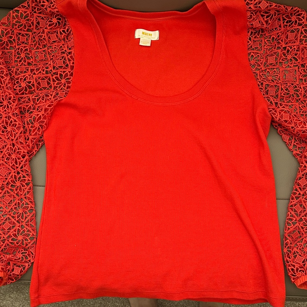 Maeve Vibrant Red Lace Sleeve Blouse